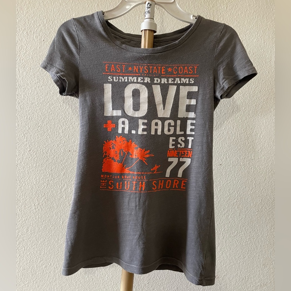 American Eagle Outfitters Heather Charcoal Logo Tee